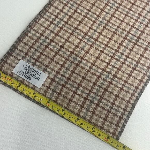 Vintage Amana Woolen Mills Brown Plaid Wool Scarf - Picture 4 of 6